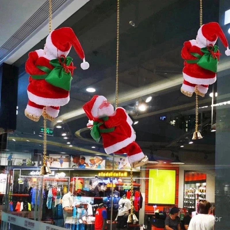 Papai Noel Subindo Na Corda Decoração Elétrica Automática